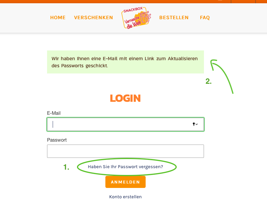 Ich kann mich nicht in mein Kundenkonto einloggen Vernasche die Welt